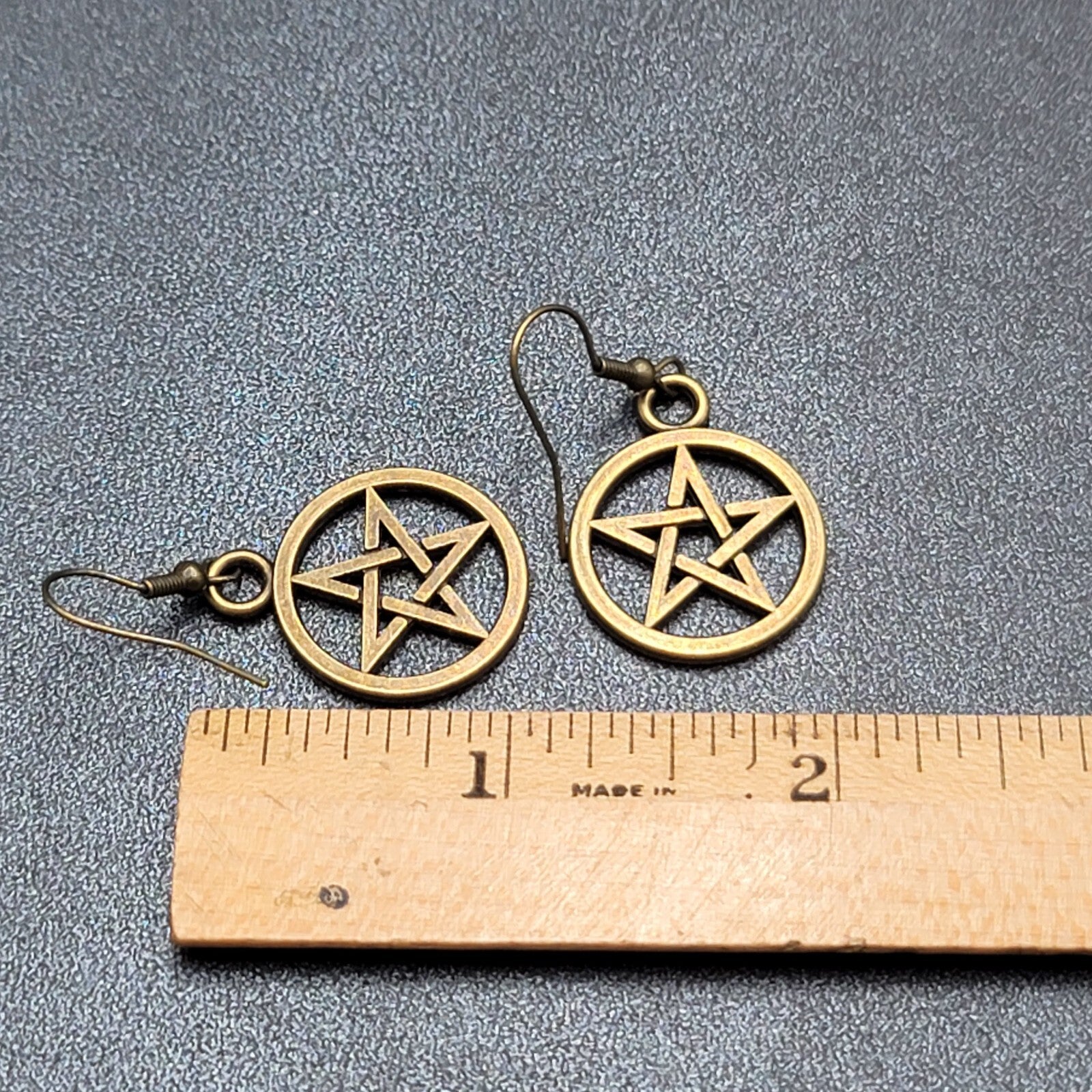 New Pentagram Pierced Earrings Pentacle Star Bronze tone Dangle 1"