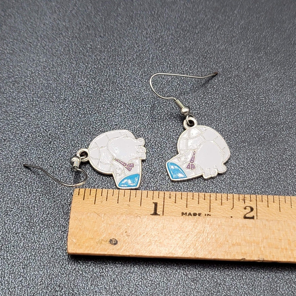Vintage Pierced Earrings Igloo Polar Bear Dangle Enamel Silver tone Dangle 7/8"