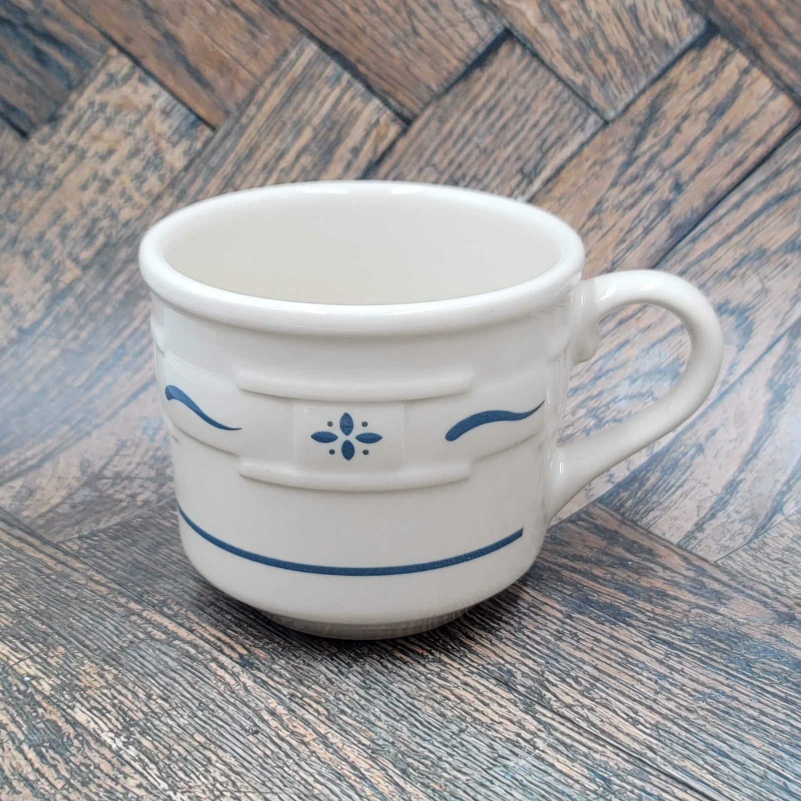 Longaberger Pottery Coffee Mug Blue White Made USA Handle Microwave Safe