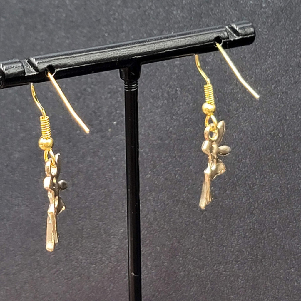 Fairy Pierced Earrings Gold tone Dangle 5/8"