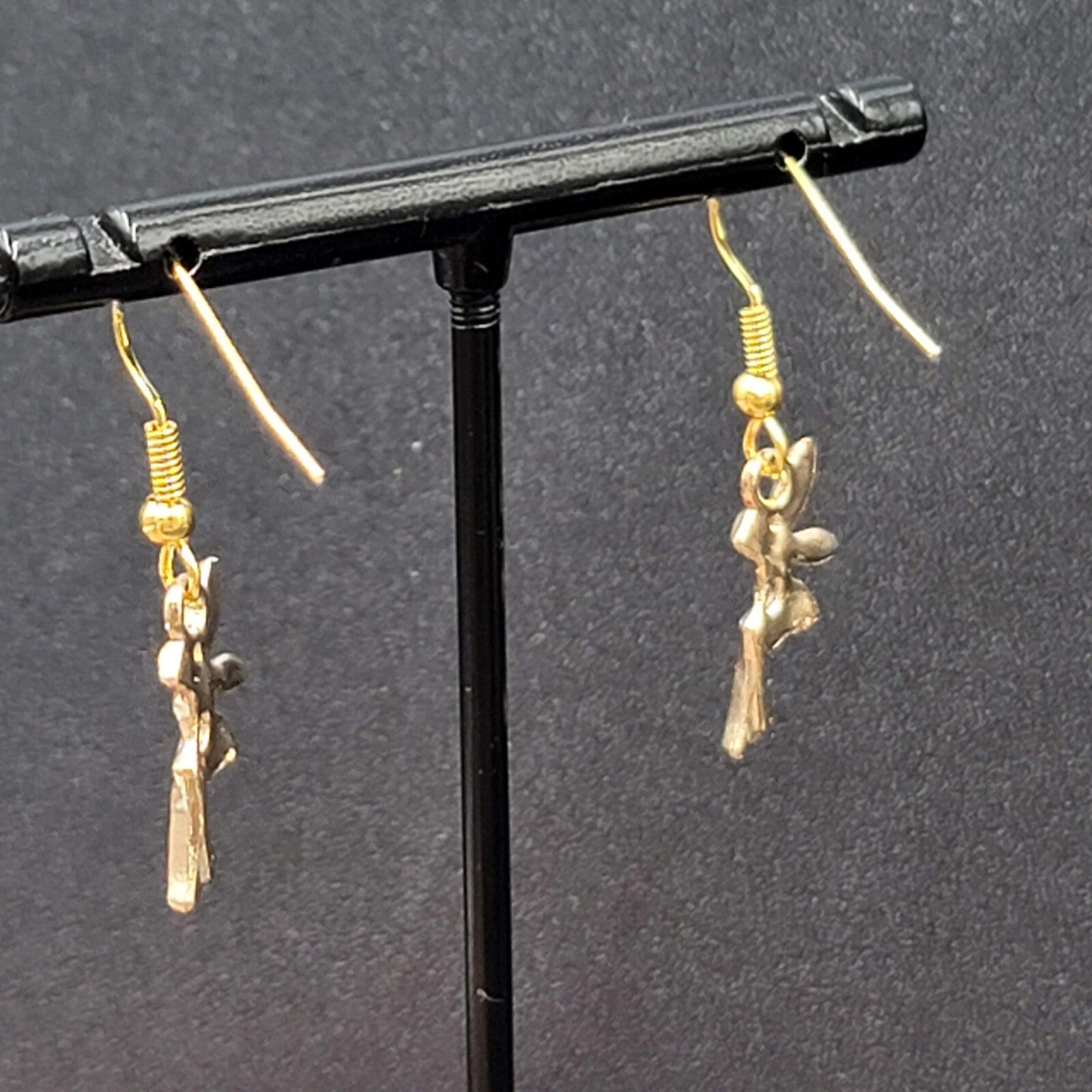 Fairy Pierced Earrings Gold tone Dangle 5/8"