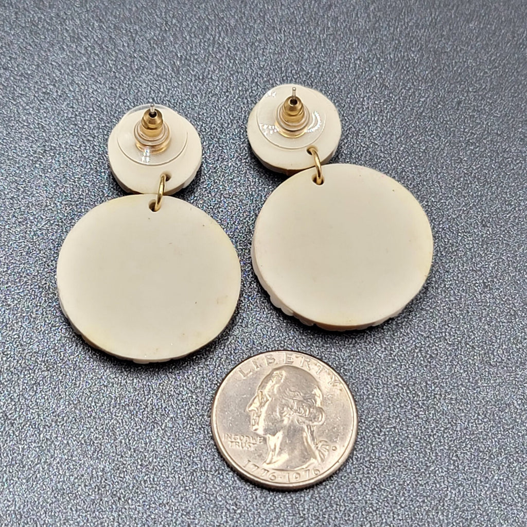 Pierced Earrings Brown White Braided Polymer Dangle 1 7/8"