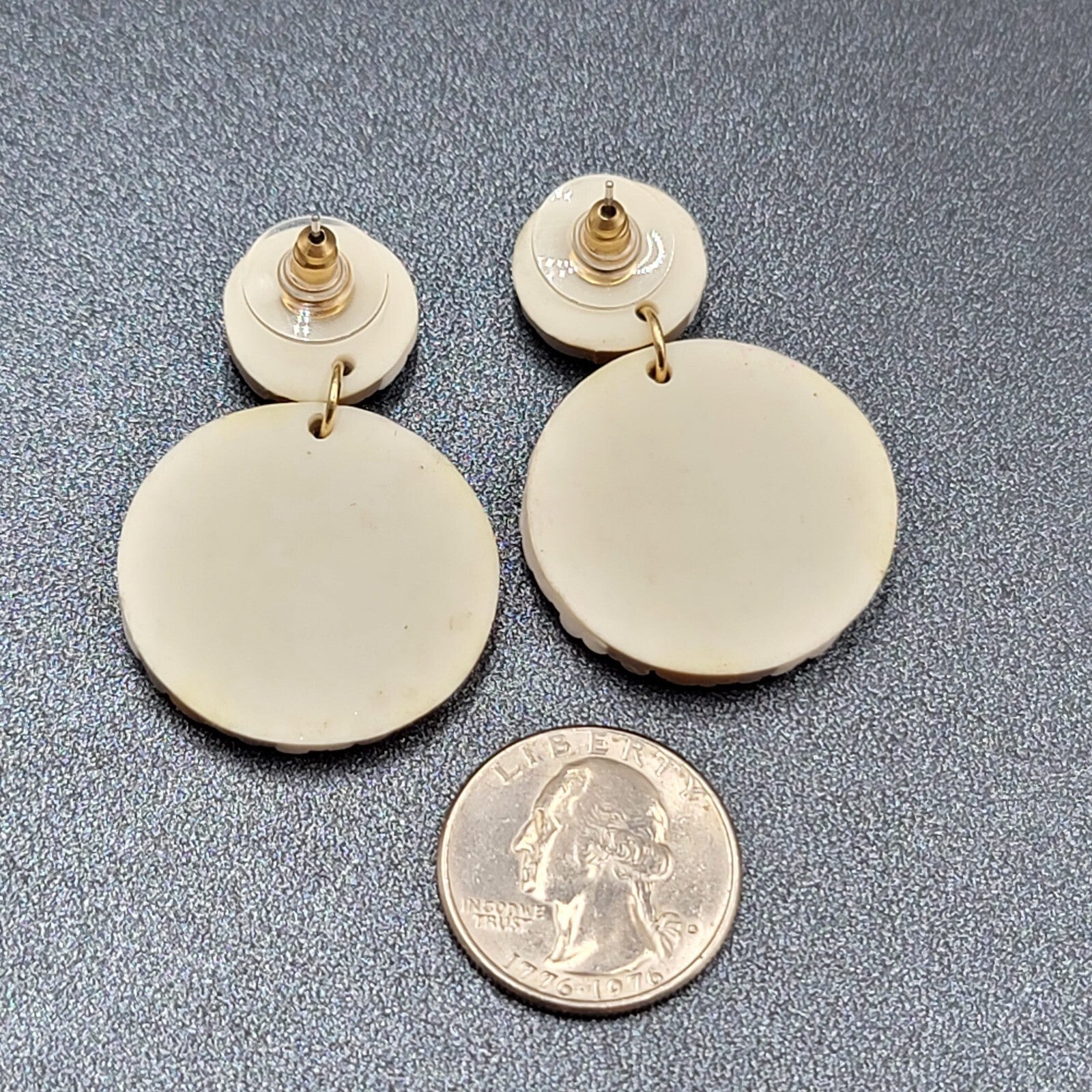 Pierced Earrings Brown White Braided Polymer Dangle 1 7/8"