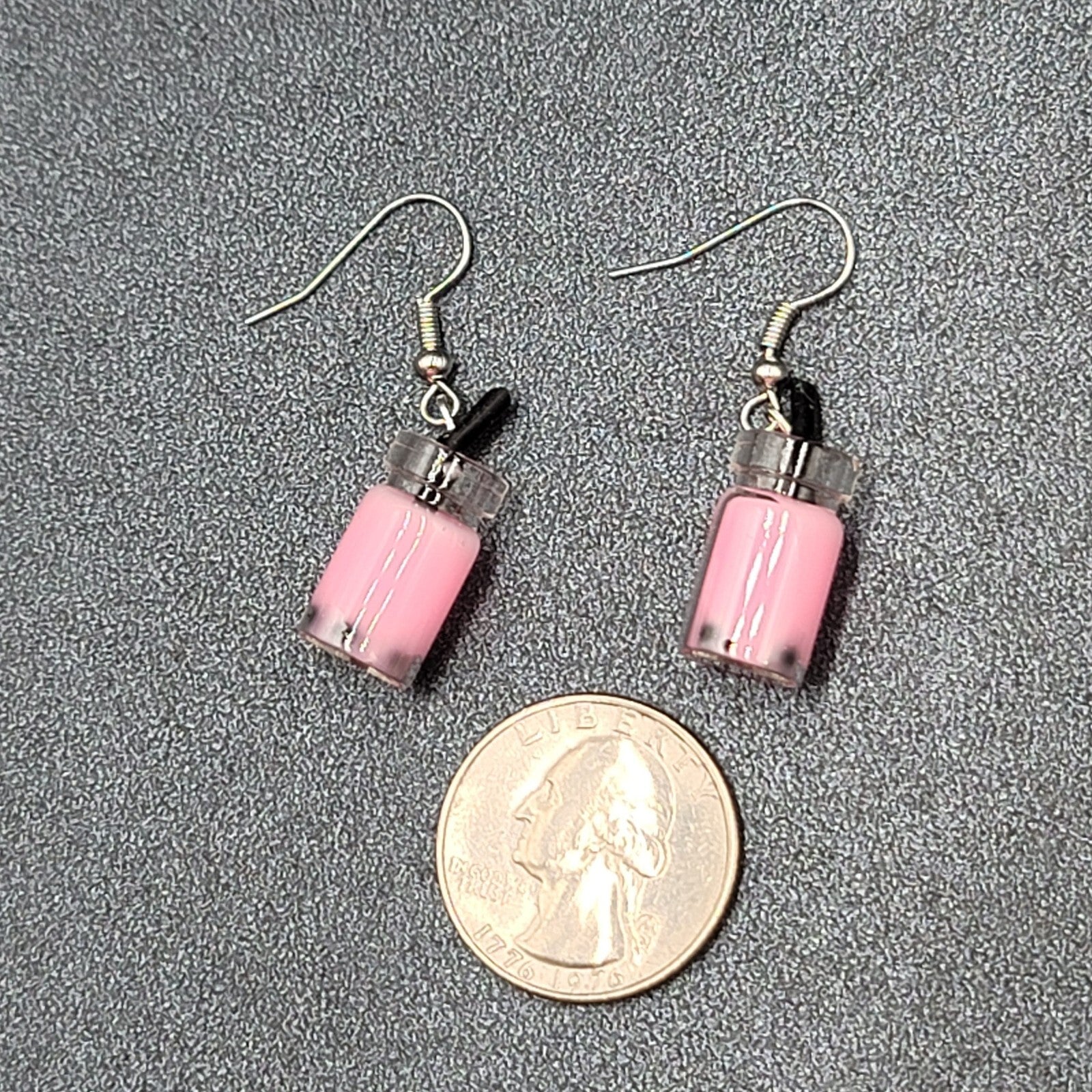 Pierced Earrings Pink Boba Tea Drink with Straw Novelty Dangle 1"