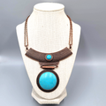 Large Medallion Statement Necklace Bronzetone Blue Howlite Pendant 18"