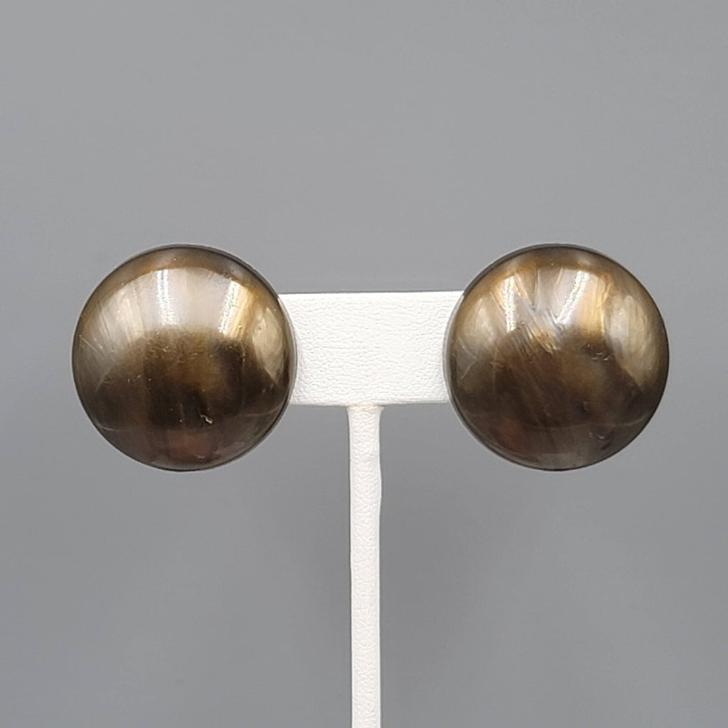 Vintage Brown Swirl Clip on Earrings Plastic Round 1"