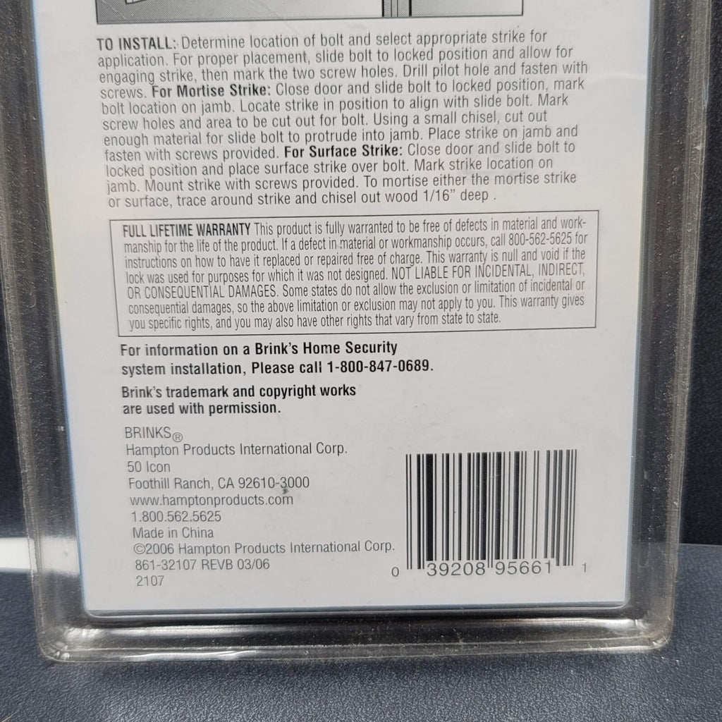Brinks Hardware Brass Surface Bolt 5661 3 in NEW