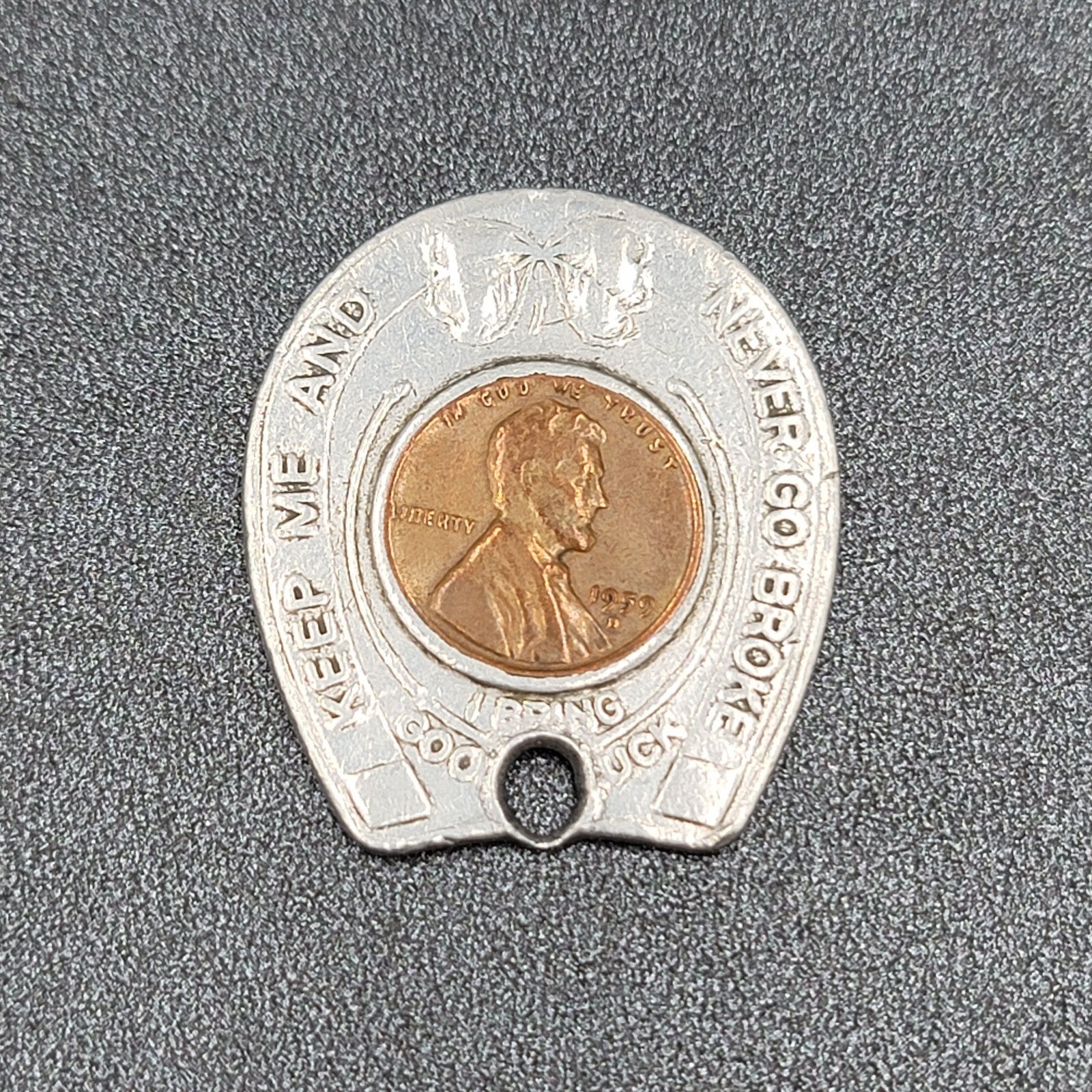 1959 D Encased Cent Penny Solara Beach California Seaside Village Never Go Broke