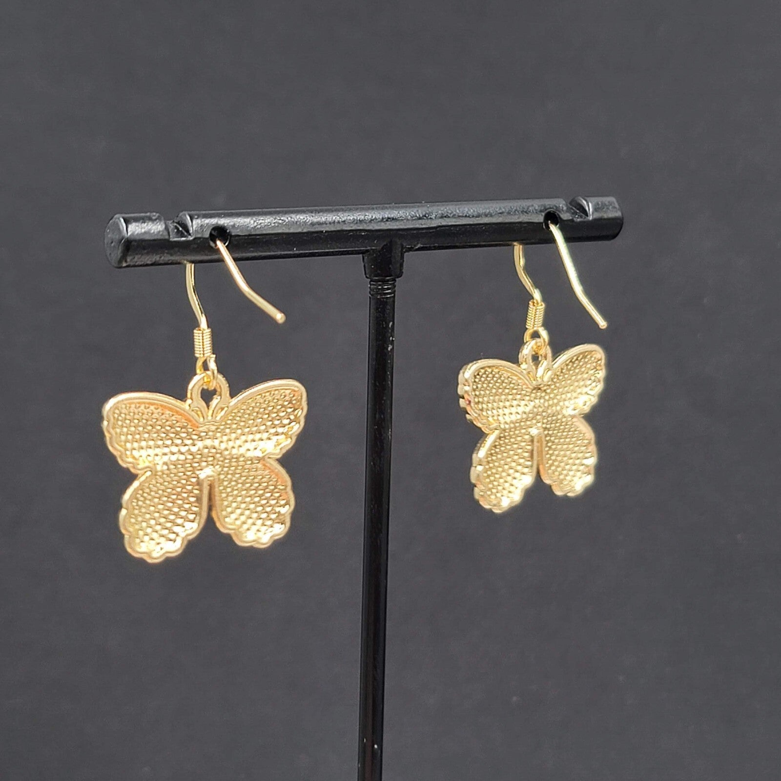 Yellow Moth Enamel Pierced Earrings Gold tone Dangle Butterfly 3/4"