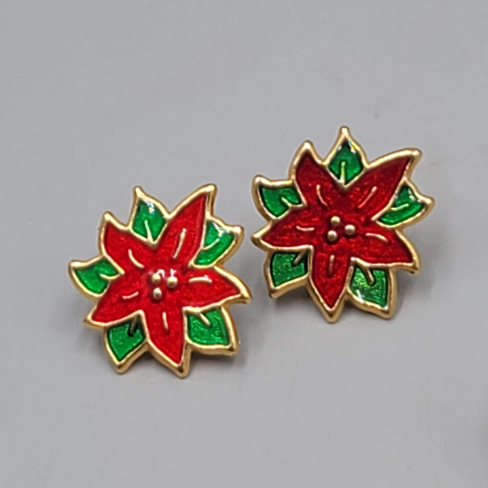 Christmas Pierced Earrings Gold tone Drop Poinsettia Snowman Candy cane Lot of 3