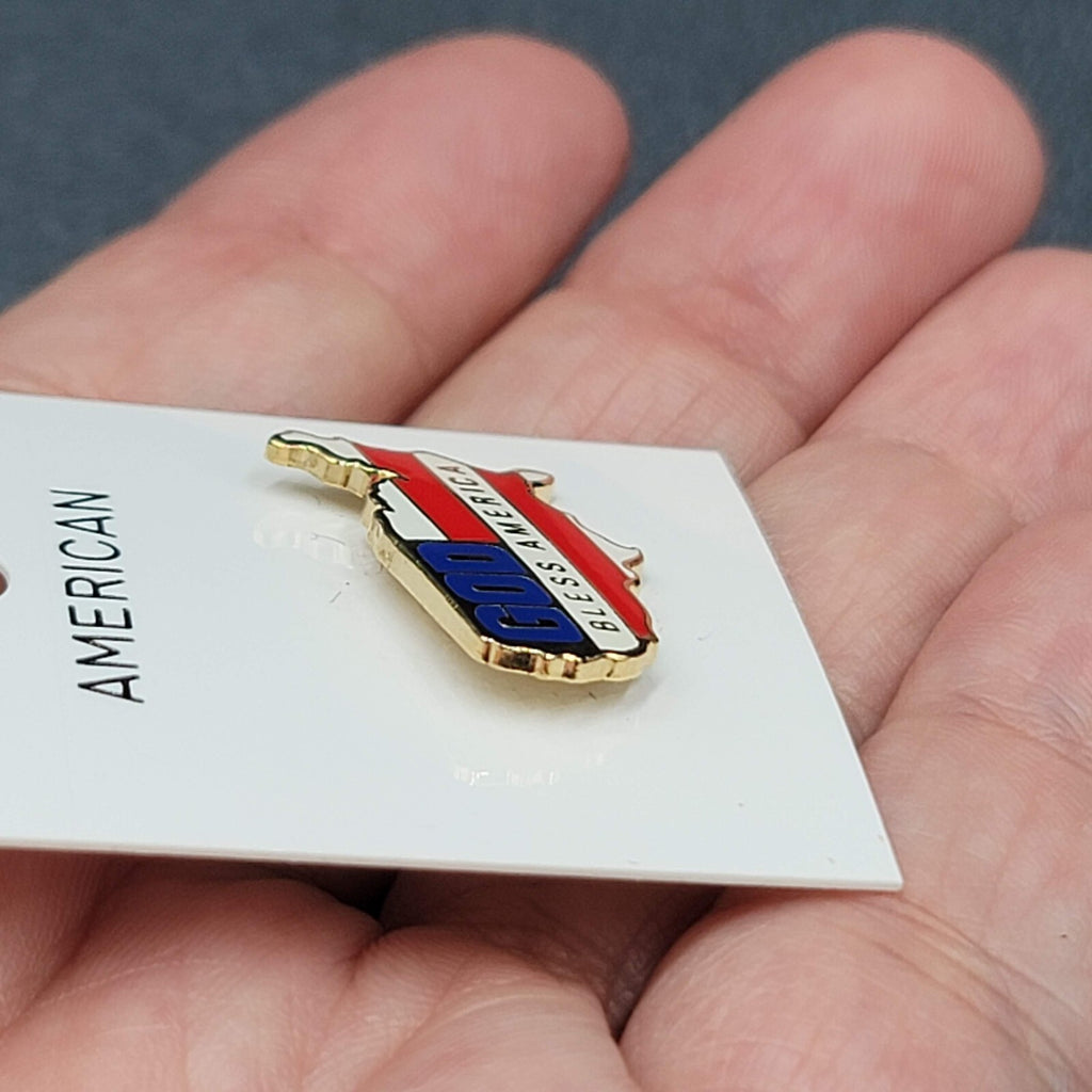 Red White Blue Enamel USA Patriotic God Bless America Flag Pin Brooch 7/8"