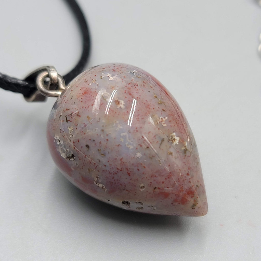 Scolecite Teardrop Pendant Necklace Black Cord 20"-22"