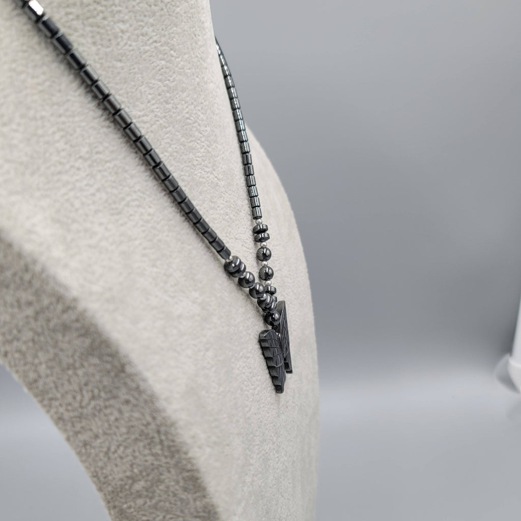 Vintage Butterfly Necklace Hematite Stone Beaded Pendant 18 in
