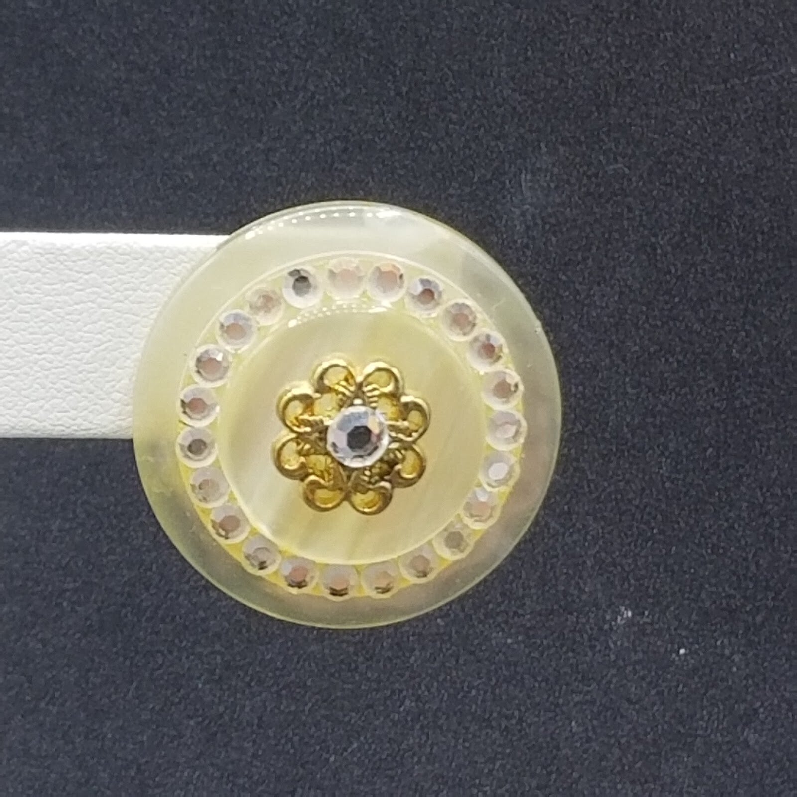 Clip on Earrings Gold tone Crystal Dome Acrylic Button Style Drop Stud 1 3/8" B