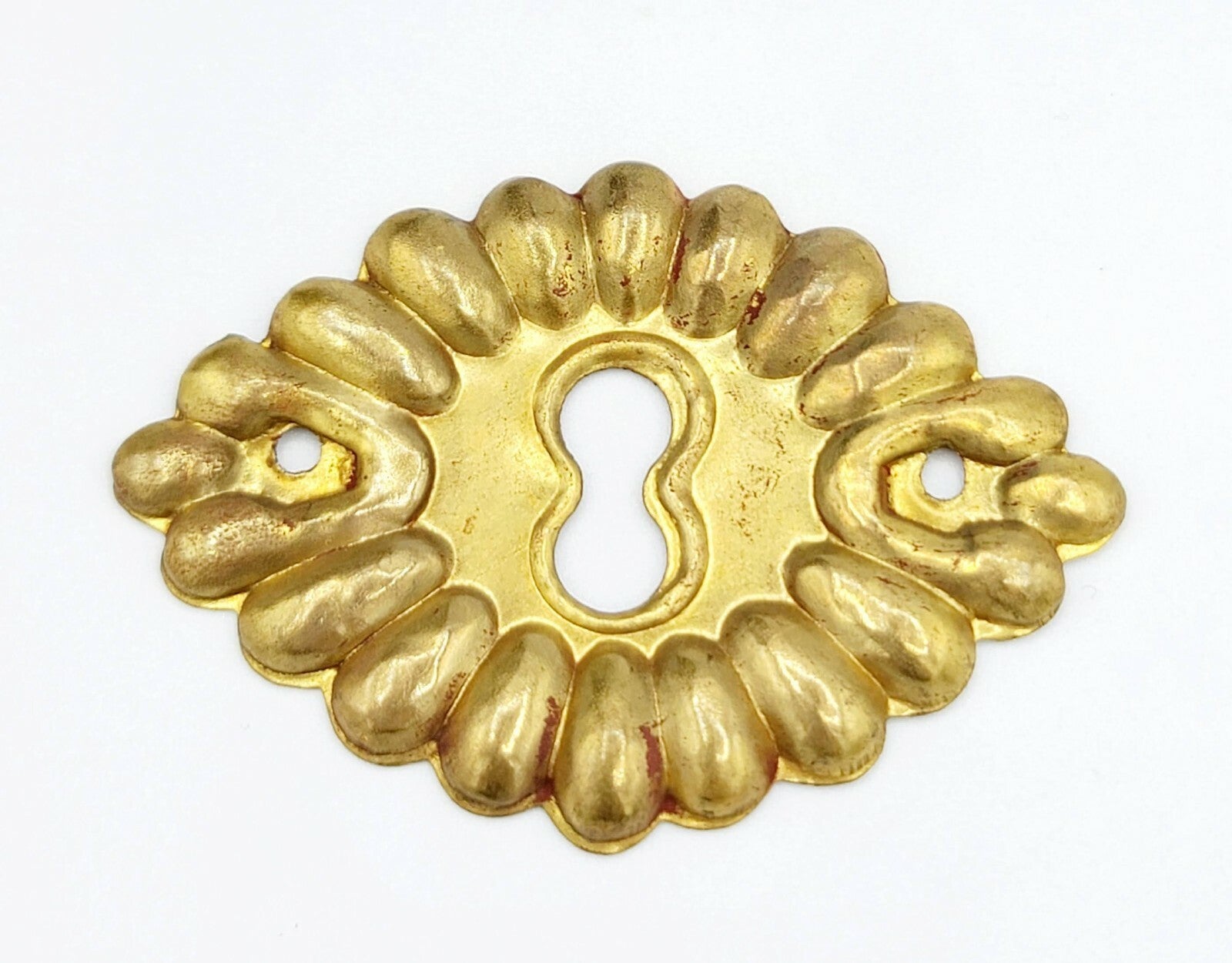 Antique Vintage Brass Keyhole Cover Escutcheon Plate 2 1/2" x 1 3/4"