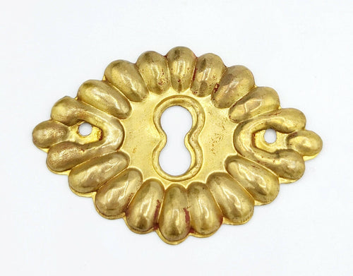 Antique Vintage Brass Keyhole Cover Escutcheon Plate 2 1/2" x 1 3/4"
