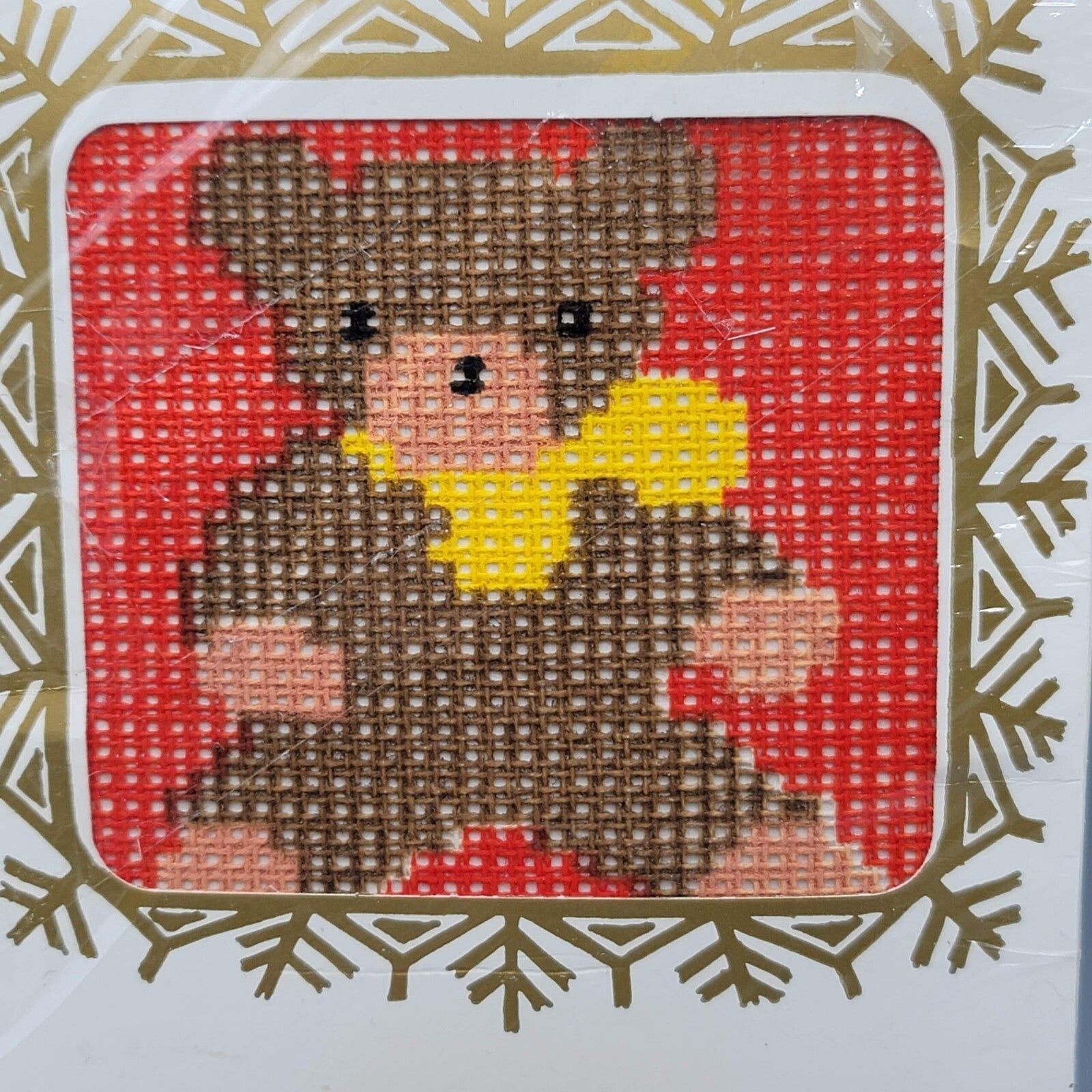 Vintage Needlepoint Bear Greeting Card Oakville Division Scovill Mfg CoDritz