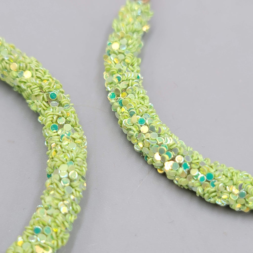 Neon Green Confetti Hoops Pierced Earrings Gold tone Large 