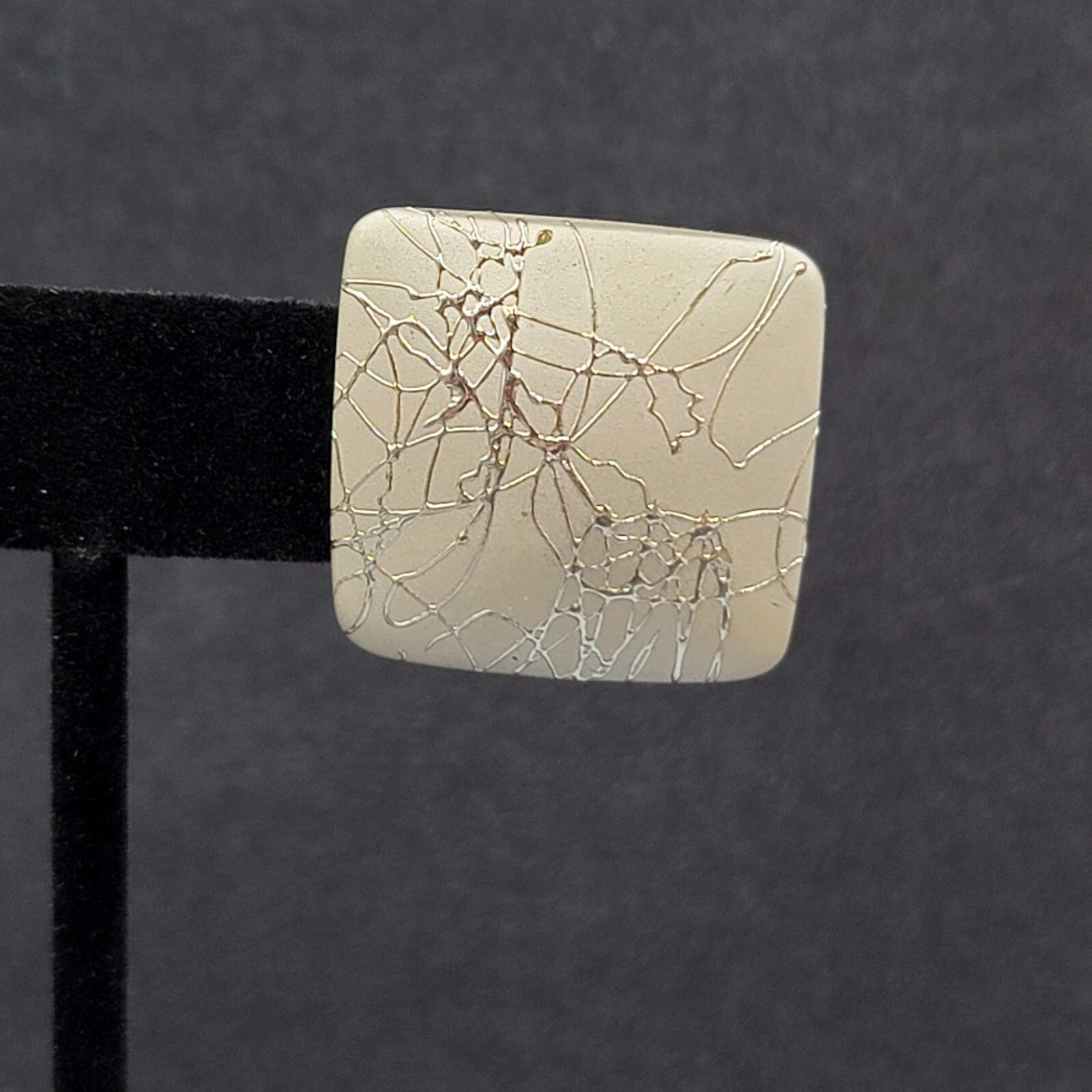 Vintage Pierced Earrings Silver Splatter Square Drop 1"