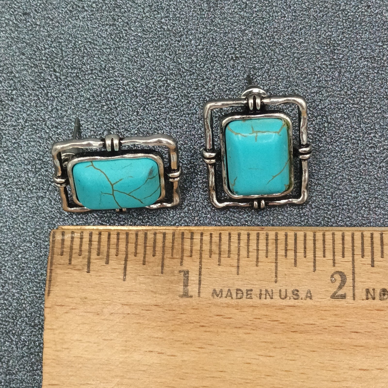 Pierced Earrings Silver tone Dyed Howlite Faux Turquoise Southwest Drop 3/4"