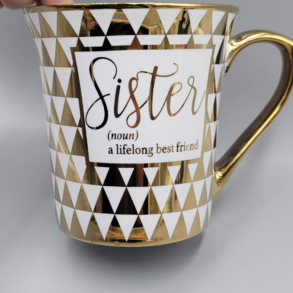 SISTER a Lifelong friend Coffee Mug White and Gold Bebe Large Size