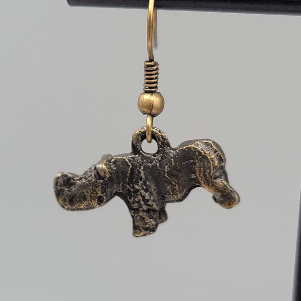Rhinoceros Pierced Earrings Bronze tone Dangle 1/2"