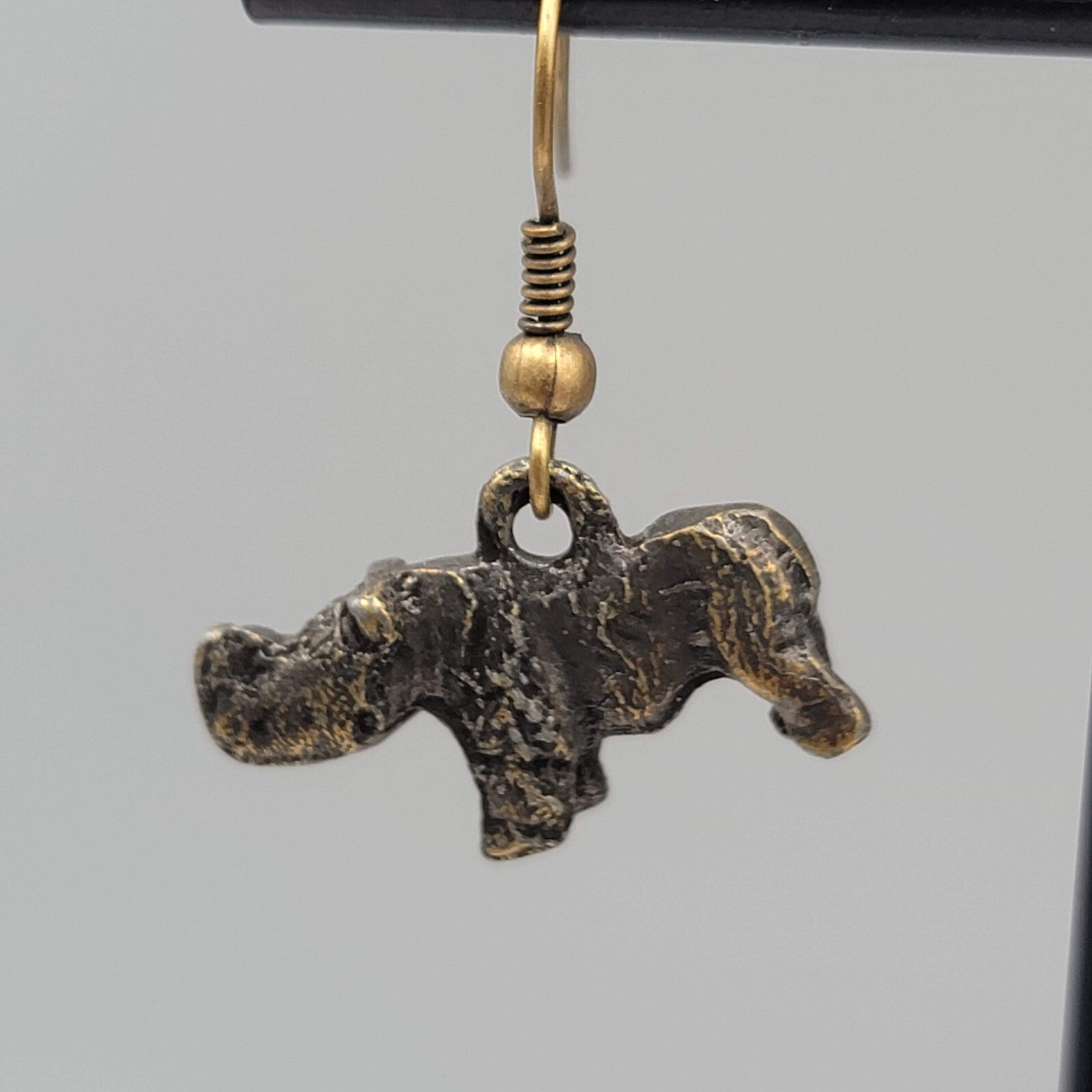 Rhinoceros Pierced Earrings Bronze tone Dangle 1/2"