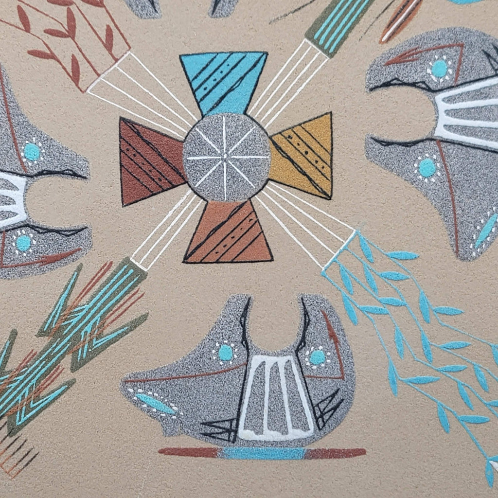 Navajo Sand Painting Signed Tim Smith Studio 13" Square 4 Bears