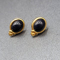 Vintage LCi Pierced Earrings Gold tone Blue Cabochon Studs 3/4"