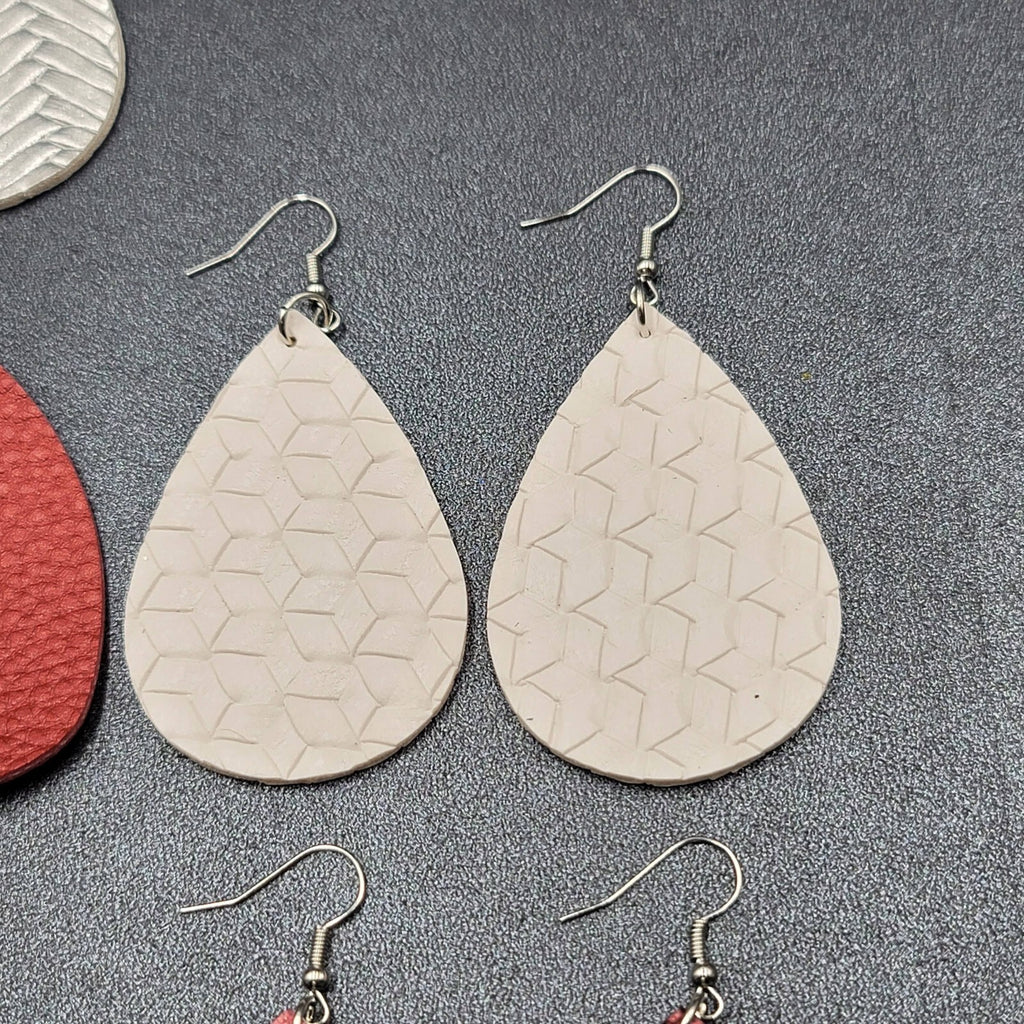 Lot of 7 Pierced Earrings Faux Leather Multicolor Teardrop Dangle