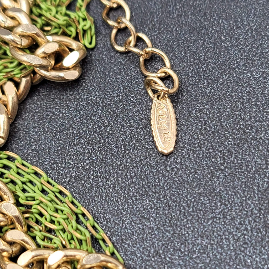 VCLM Multi Chain Necklace Gold tone Green Enamel 16-19 in