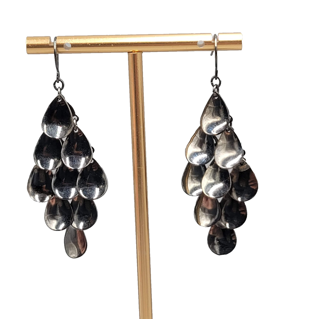Black Metal Chandelier Pierced Earrings Dangle Statement 2 in