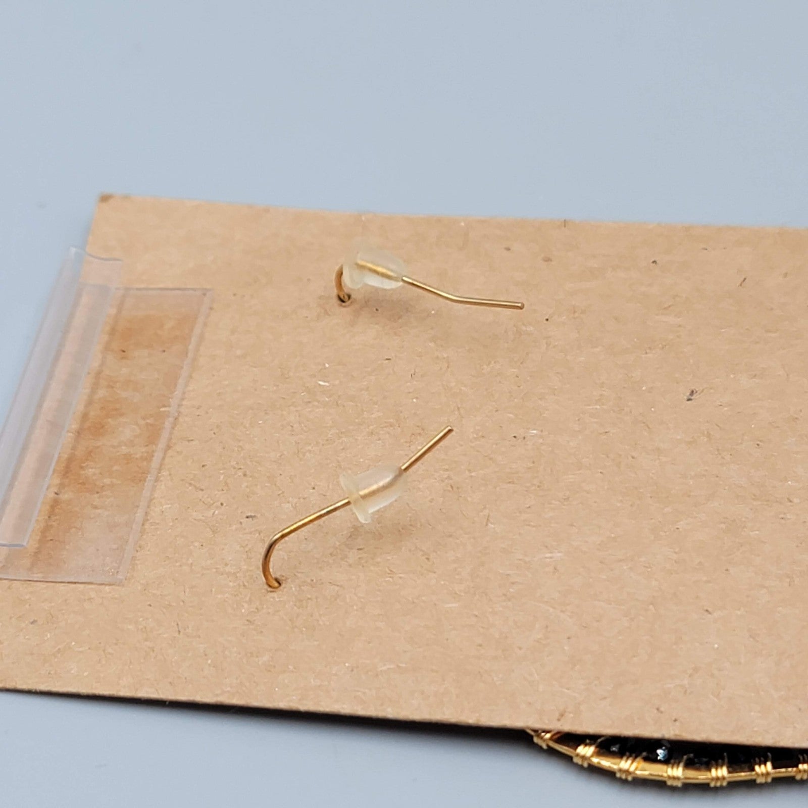 Golden Age Pierced Earrings Gold Wire Leaf Shape Black Bead Handmade Artisan