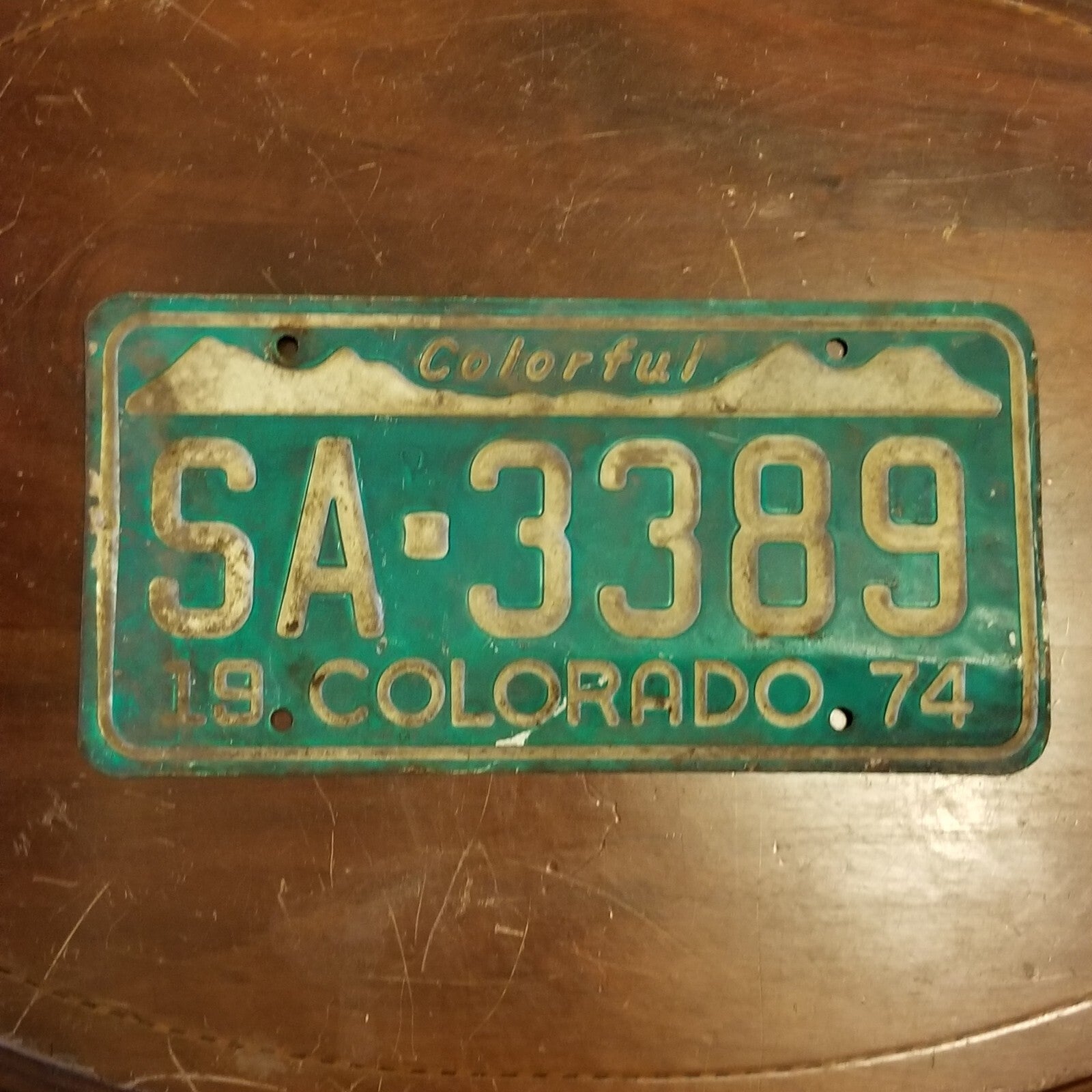 License Plate Vintage 1974 COLORADO SA-3389 12" x 6" Green White