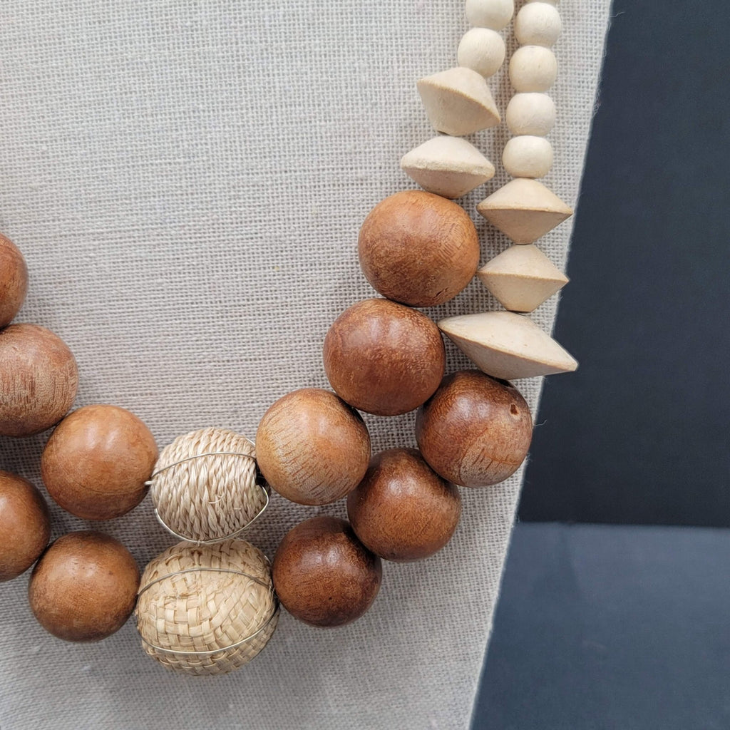 White House Black Market Graduated Wood Bead Double Strand Necklace 20"-22"