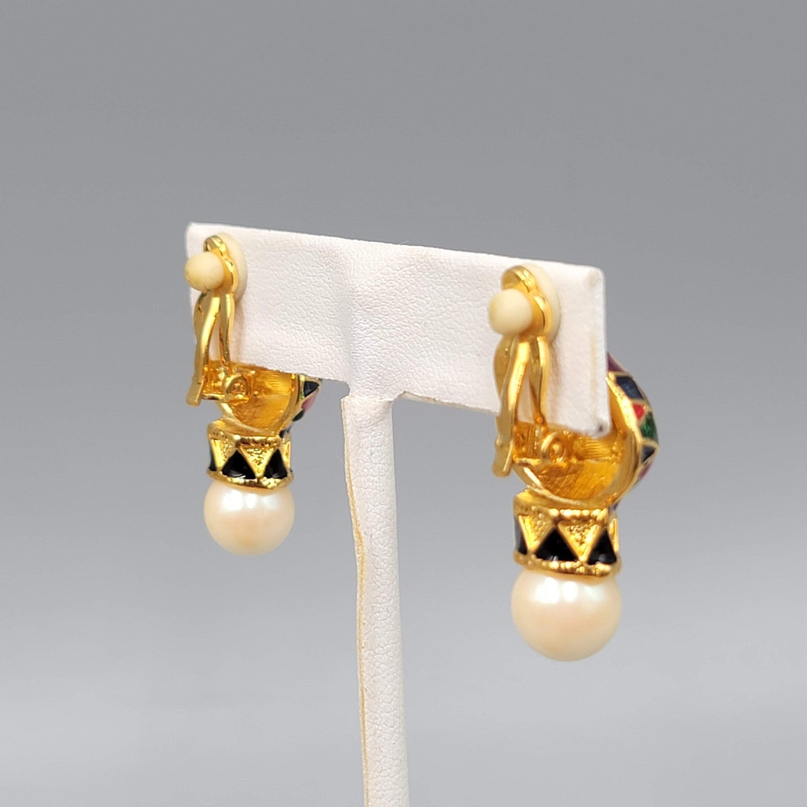 Joan Rivers Russian Cathedral Clip on Earrings Gold Plated Drop Enamel 1.25 in