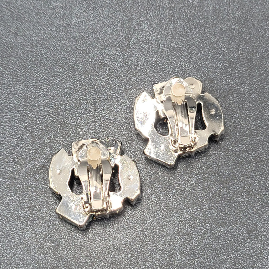 Clip on Earrings Silver tone Acrylic Green Black Statement Drop 1"