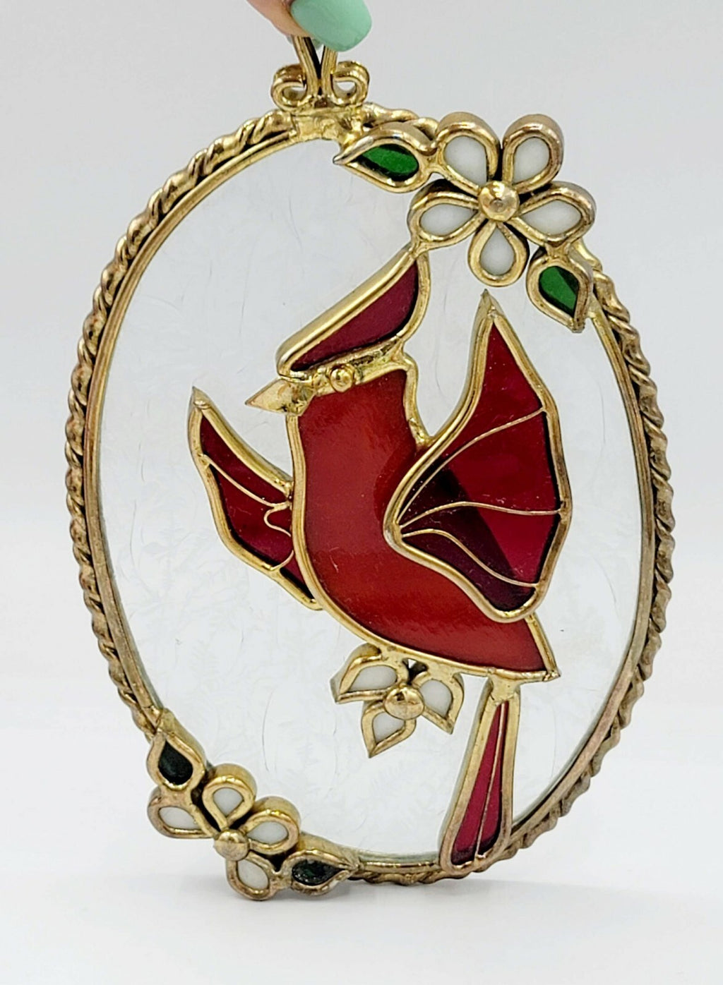 Stained Glass Hanging Sun Catcher Cardinal Bird 7" x 4 1/2" Layered 3D Holiday