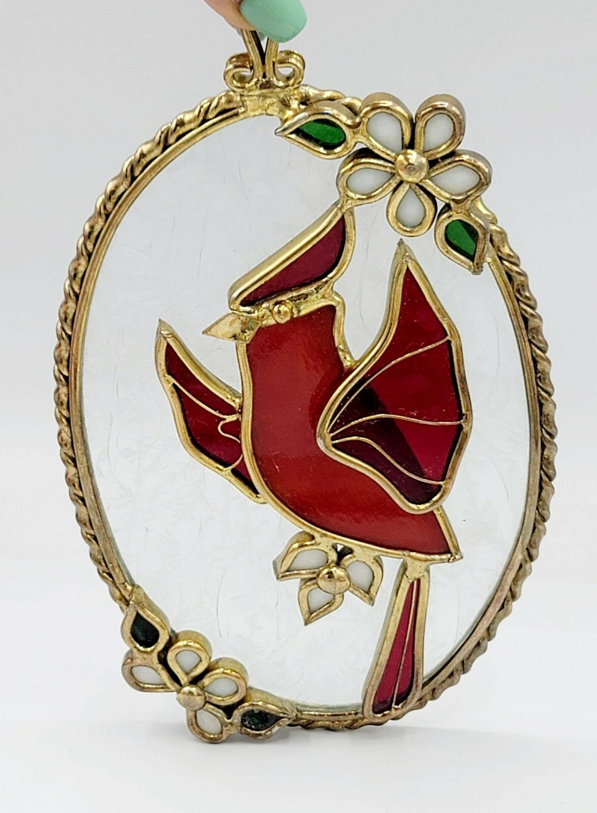 Stained Glass Hanging Sun Catcher Cardinal Bird 7" x 4 1/2" Layered 3D Holiday