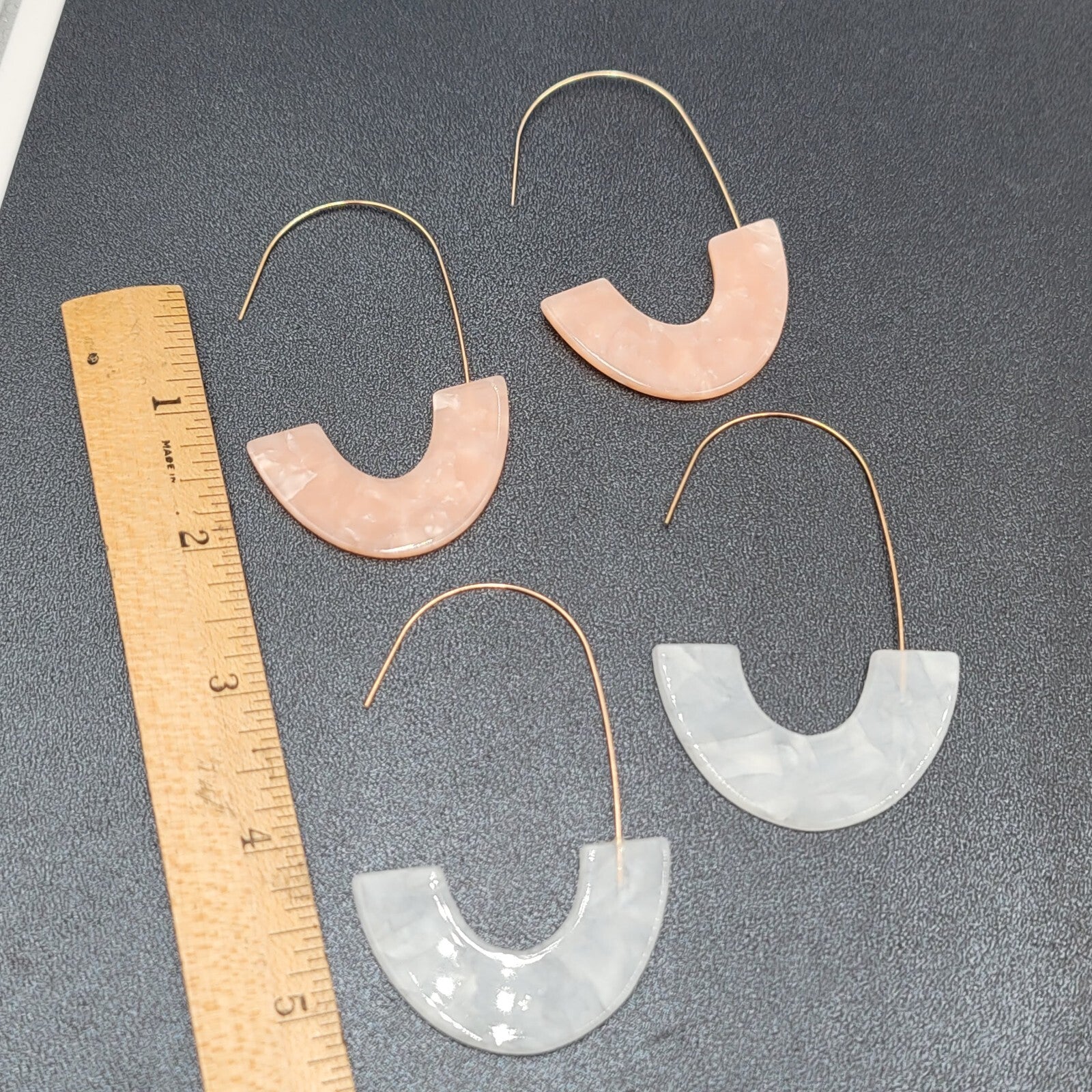 2 Pierced Earrings Pink White Acrylic Large Statement Hoops 2.5"