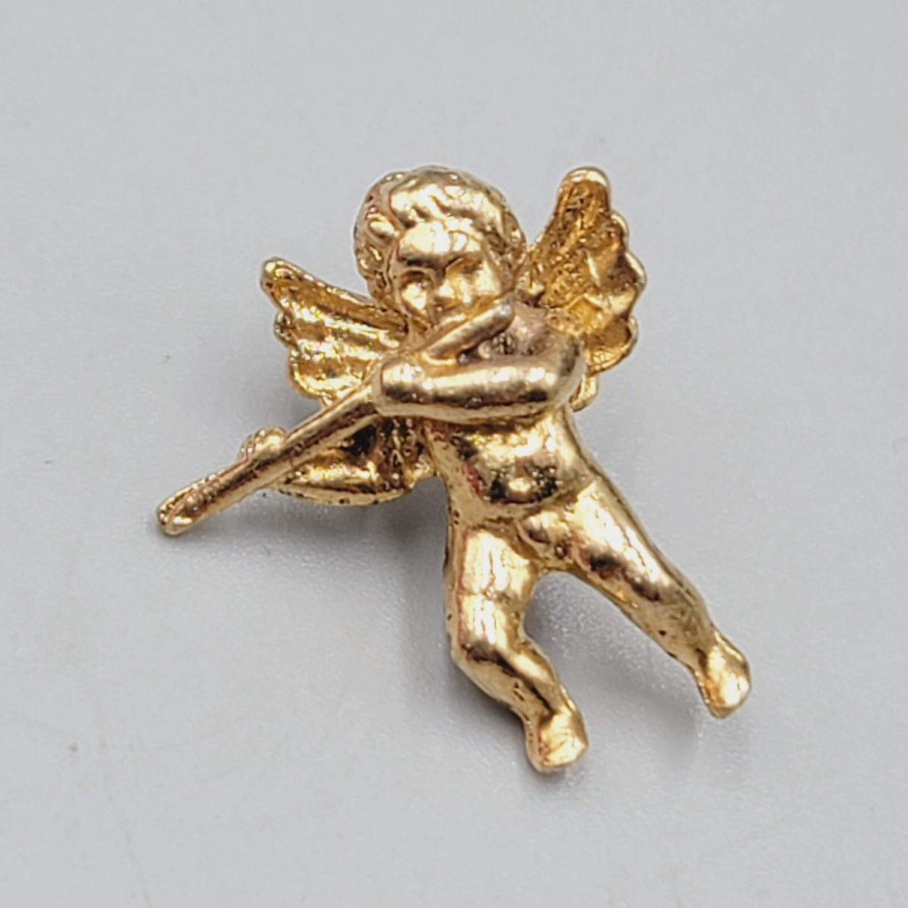 Guardian Angel Cherub Gold Tone Vintage Lapel Pin Playing a Flute