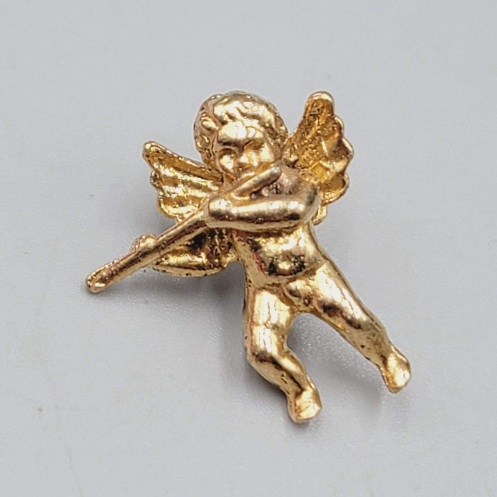 Guardian Angel Cherub Gold Tone Vintage Lapel Pin Playing a Flute