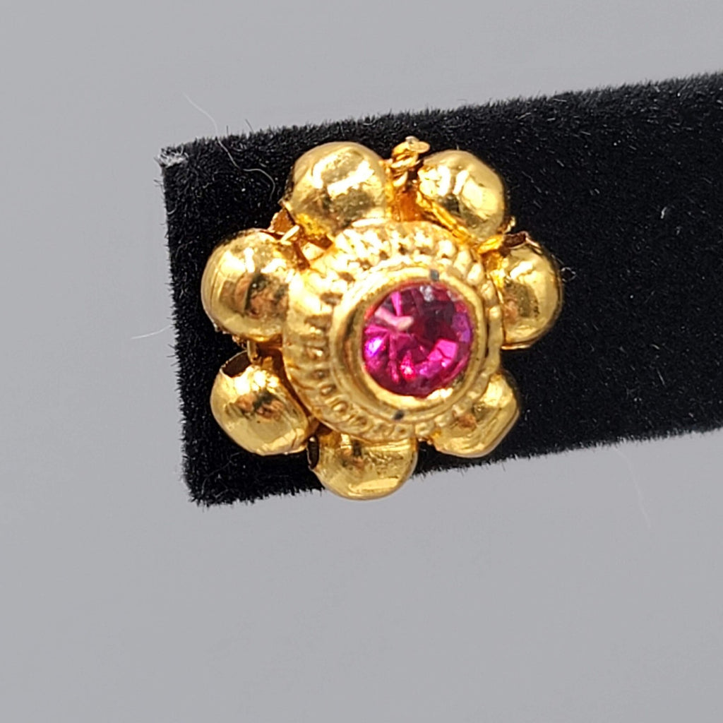 Bollywood Pierced Earrings Gold Plated Hot Pink Stone Studs 1/2"