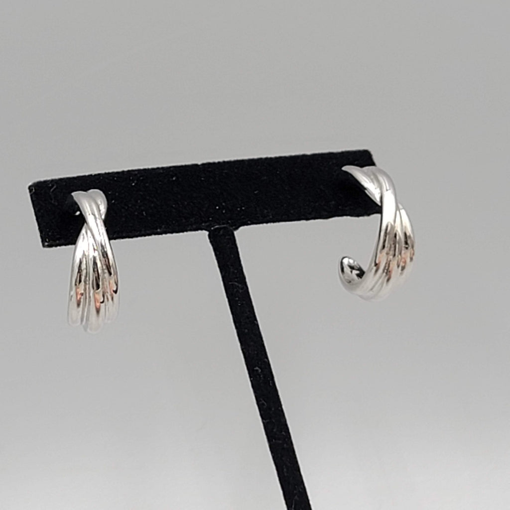 Twist Hoops Pierced Earrings Silver tone Dangle 1"