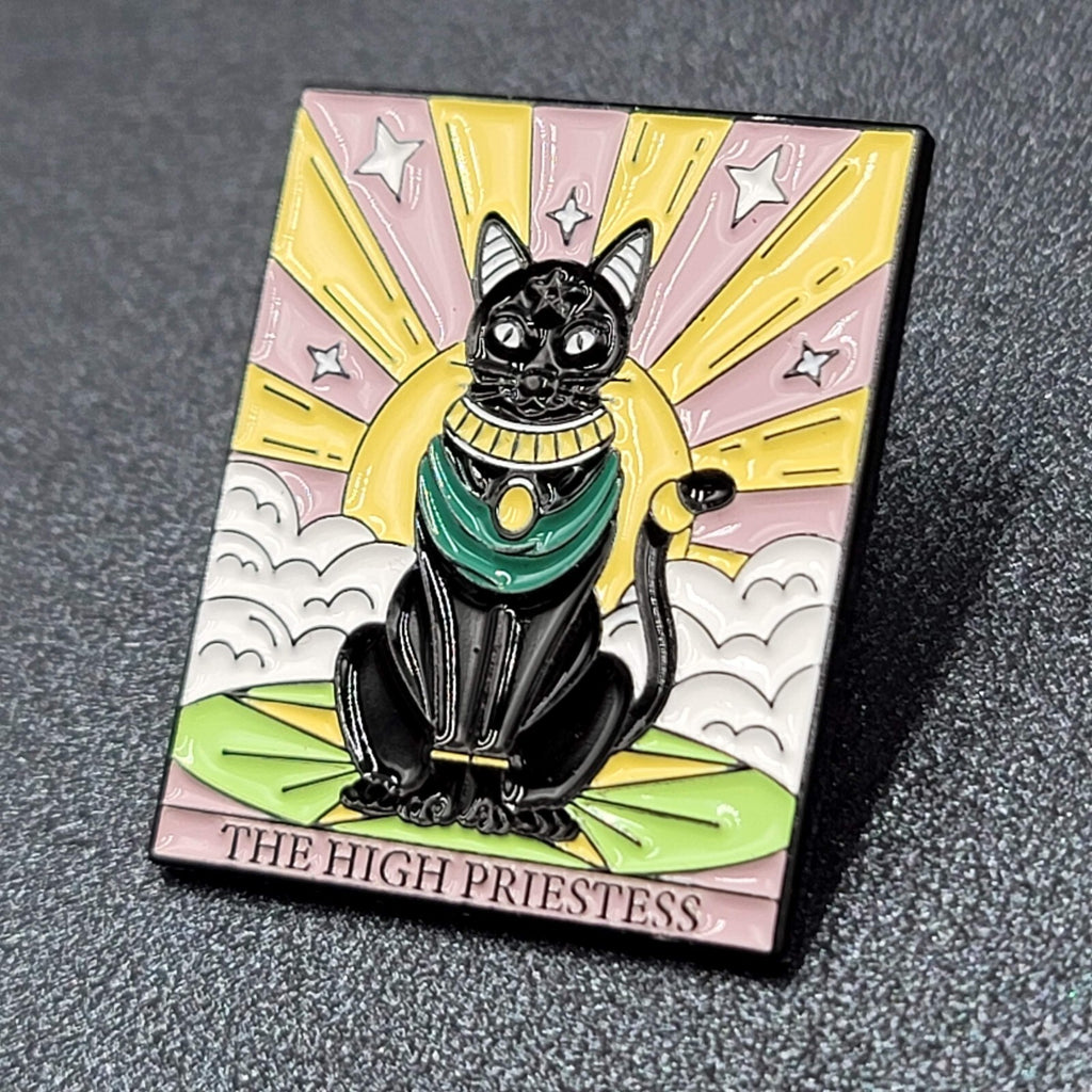 The High Priestess Tarot Card Black Cat Enamel Lapel Hat Pin 1 1/8"