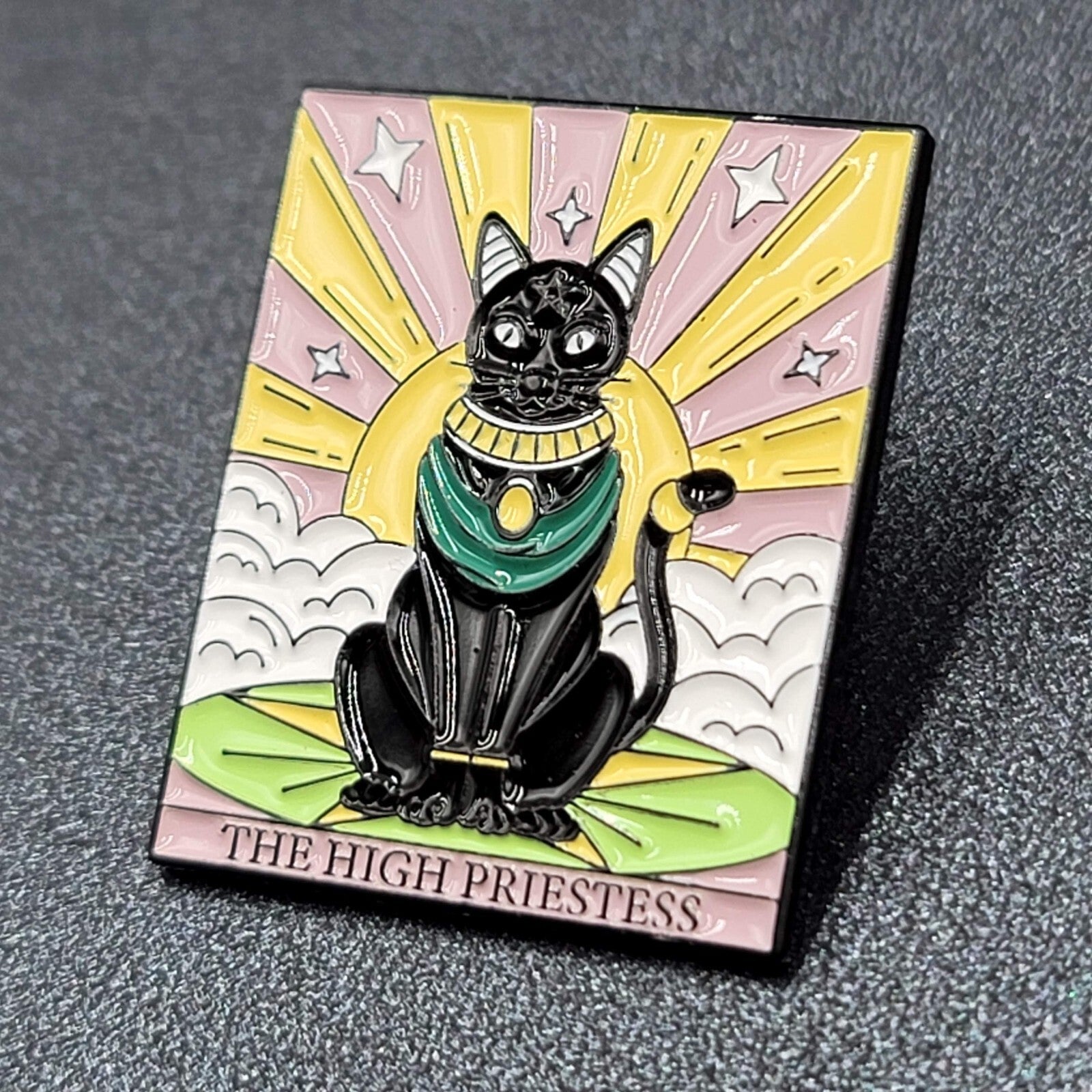 The High Priestess Tarot Card Black Cat Enamel Lapel Hat Pin 1 1/8"