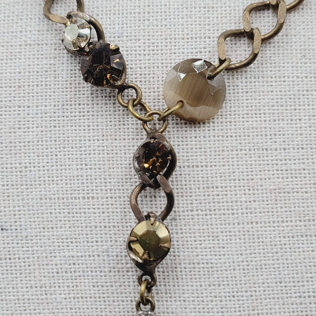 Creazioni Bianco Italy Bead Y Drop Necklace Bronze tone Chain 18-21" + Drop