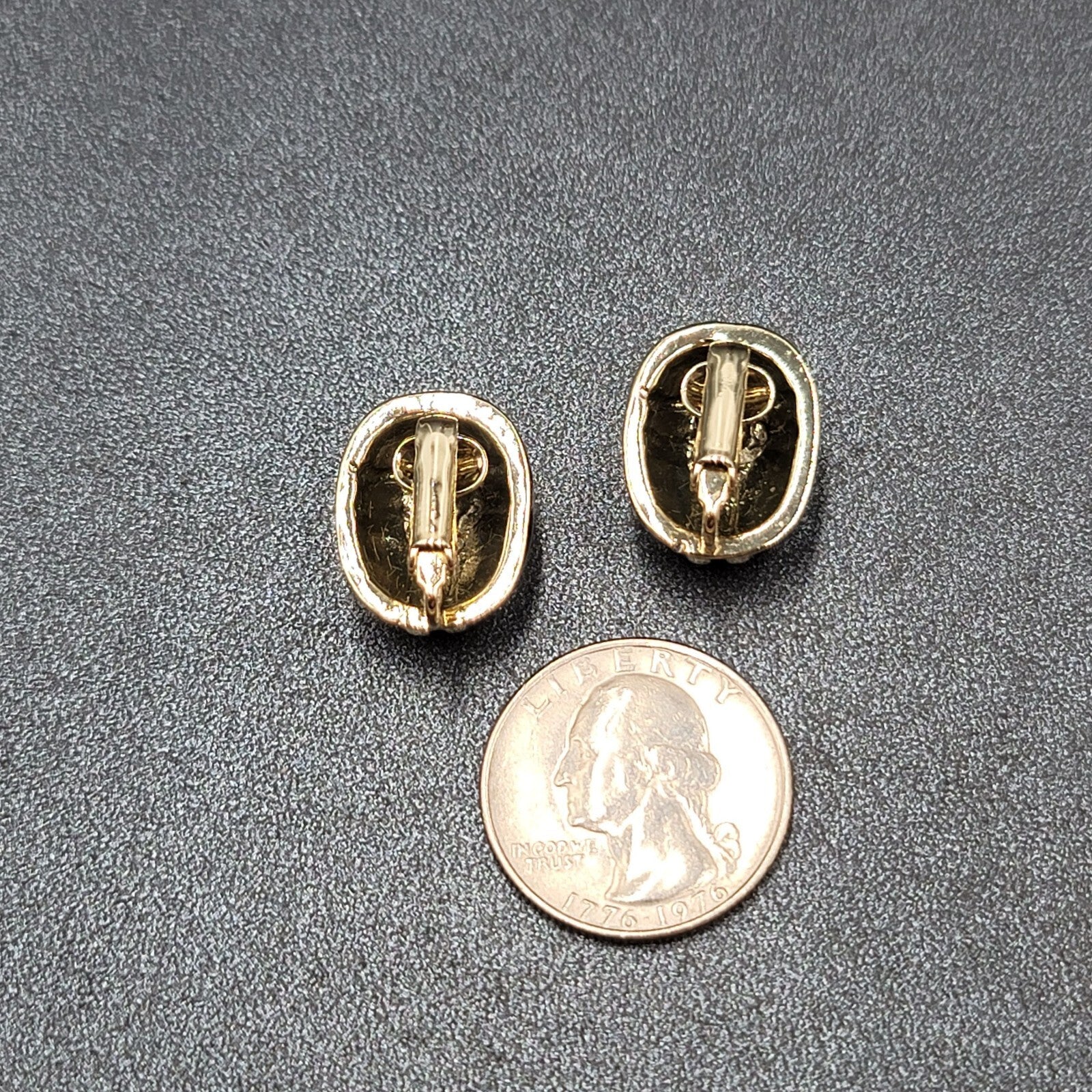 Vintage Clip on Earrings Gold tone Black Enamel Dome Oval Studs 3/4"