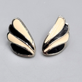 Vintage Climber Pierced Earrings Black Cream Enamel Silver tone 7/8"