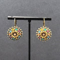 New Boho Pierced Earrings Bronze tone Medallion Enamel Wood Bead 1"